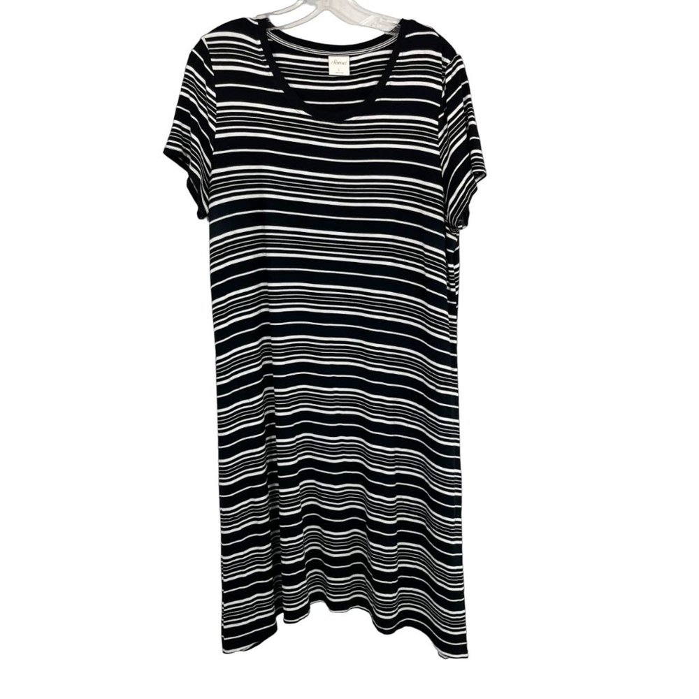 Soma Soft Jersey Swing Dress Black & White Striped Pockets‎ Lounge - Size Large